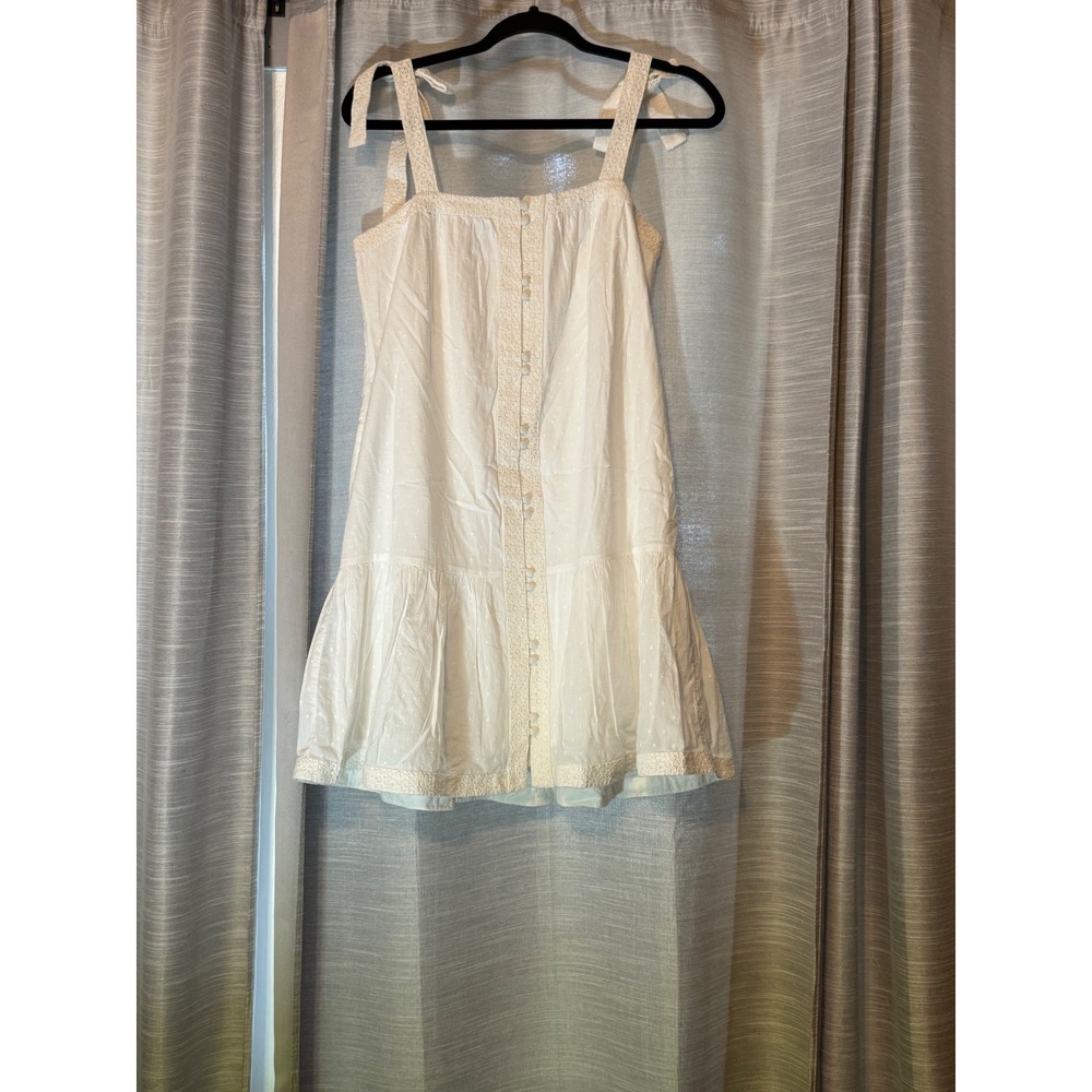 Vineyard Vines Womens White Swiss Dot Tie Shoulder Button Front Mini Dress XS